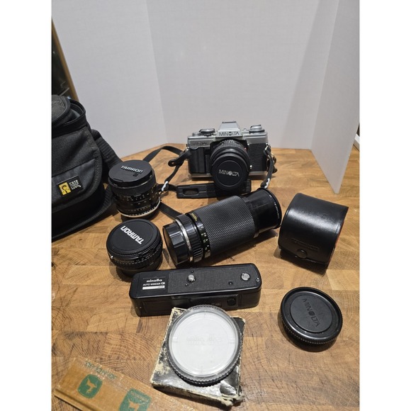 Minolta XG-M FILM CAMERA with Lots Of Extras Macro Soligor Auto Winder Tameron 2